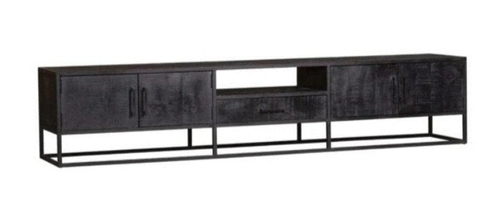 Nieuw TV-meubel mangohout en metaal 2.40m, Ophalen of Verzenden, Nieuw, Overige houtsoorten, 200 cm of meer