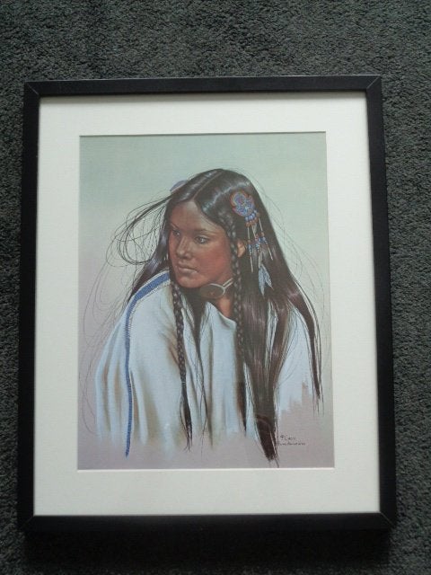 5454-25-2 : Afbeelding Indianen : Indiaans meisje 43 X 53 CM, Ophalen of Verzenden, Zo goed als nieuw