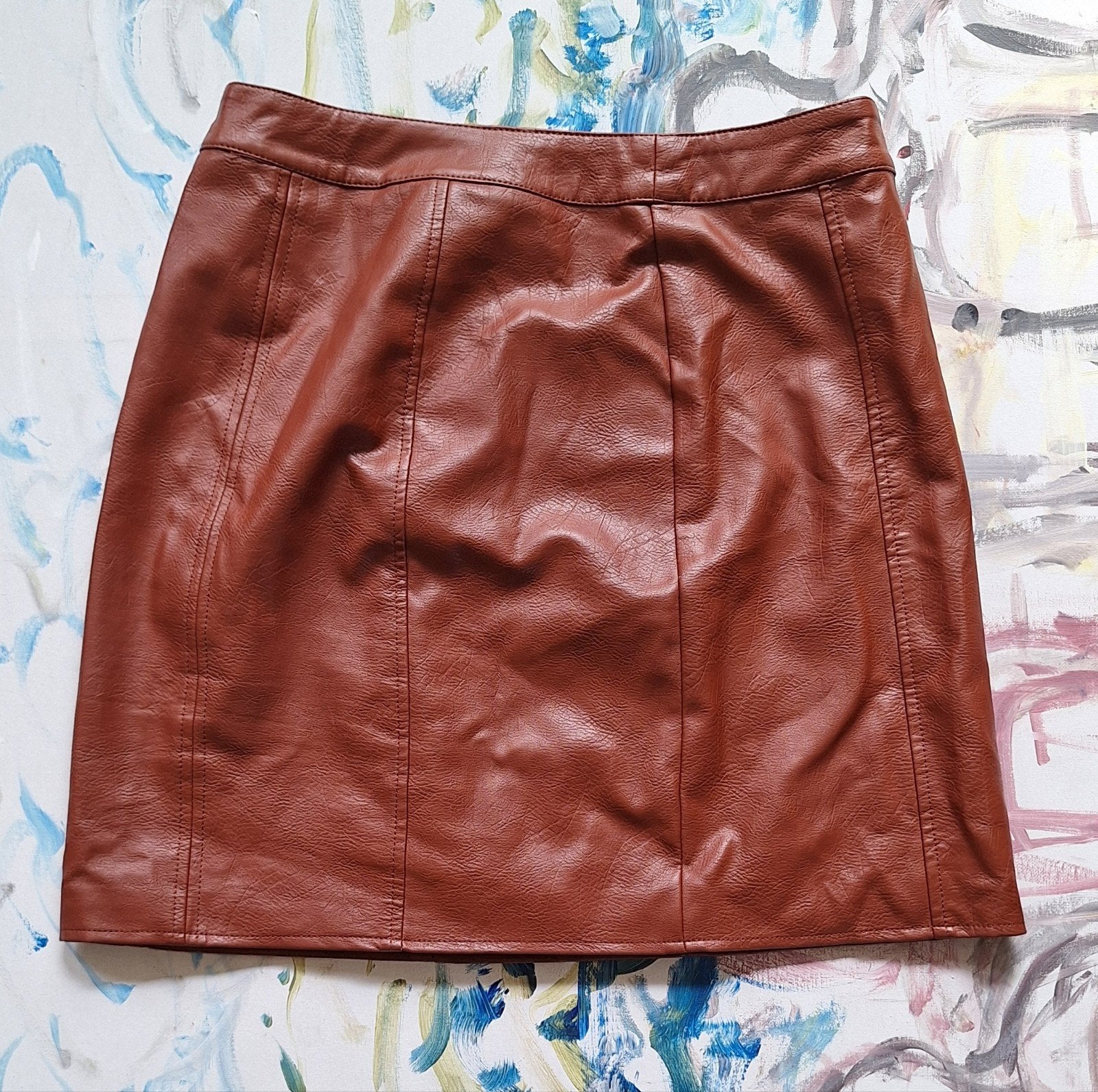 Bruine leren rok maat M, Maat 38/40 (M), Bruin, Ophalen of Verzenden, Zo goed als nieuw