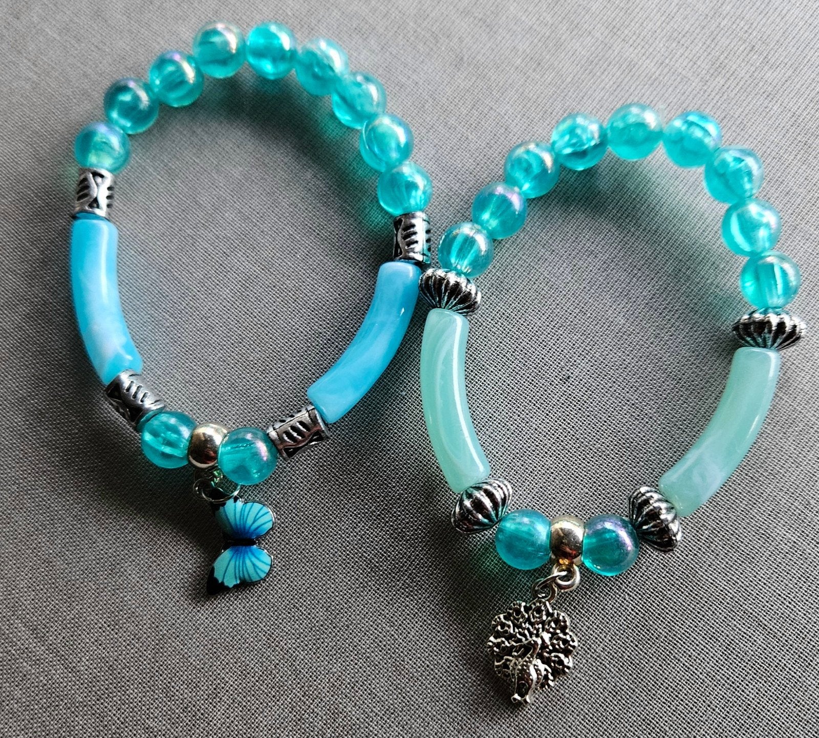 2x kralen armband met hanger, Ophalen of Verzenden, Nieuw, Blauw, Overige materialen