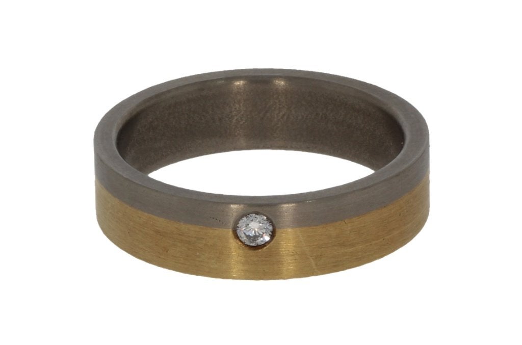 Diamant 18k gouden titanium band ring briljant heer dame, Sieraden, Tassen en Uiterlijk, Voordeelsieraden, Ophalen of Verzenden