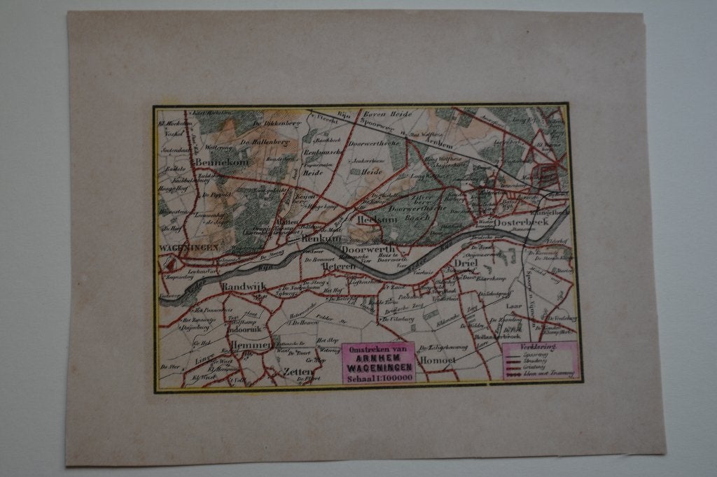 ARNHEM WAGENINGEN en omstreken Landkaartje Anno 1884 E97, Antiek en Kunst, 1800 - 1899, Cartografie, Ophalen of Verzenden, Blanco verso
