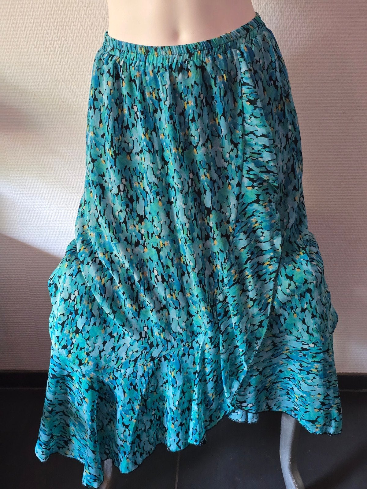 Flamant Rose turquoise midi rok maat M, Kleding | Dames, Maat 38/40 (M), Blauw, Zo goed als nieuw, Onder de knie