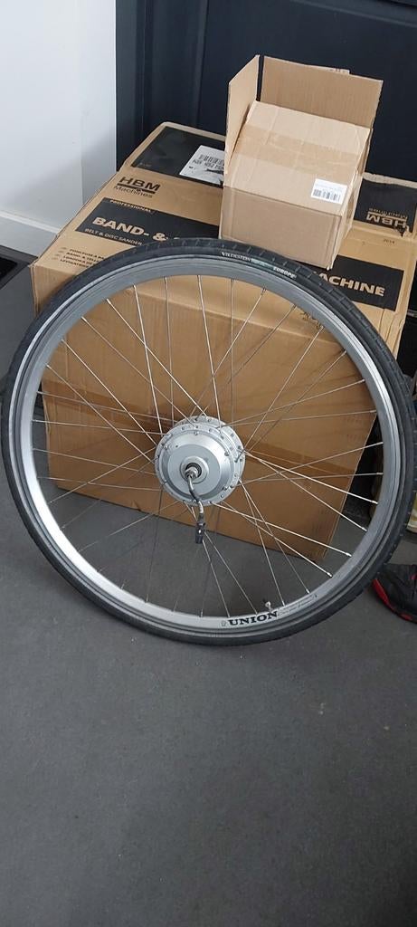 Voorwiel velg met motor Union Switch gebruikt, Fietsen en Brommers, Fietsonderdelen, Gebruikt, Union Switch, Aluminium, Ophalen