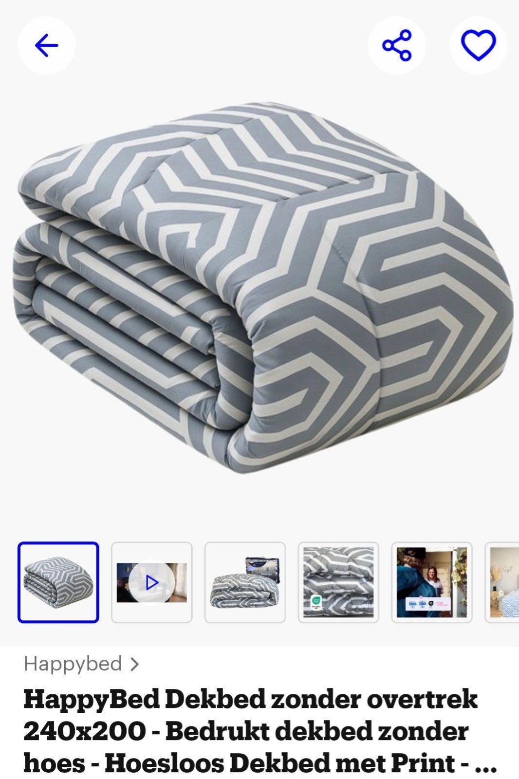 Wasbaar dekbed van HappyBed 240x200, Ophalen, Wit, Deken of Dekbed, Nieuw