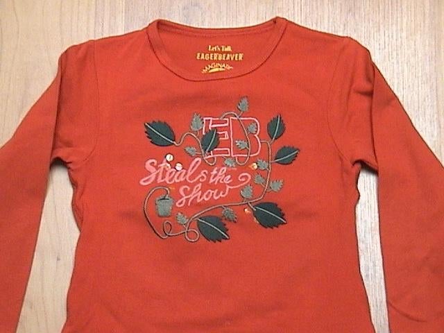 EAGER BEAVER / EB, Mooi oranje shirt / longsleeve met opdruk, Gebruikt, Meisje, Eager Beaver, Ophalen of Verzenden