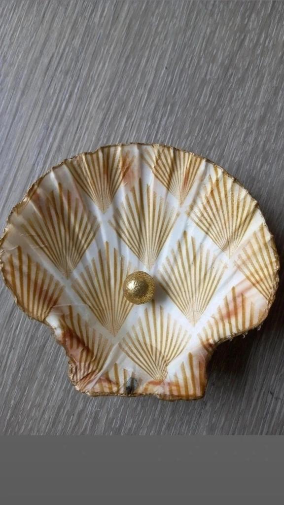 Lief klein kadootje Jacobschelp met gouden randje en parel, Ophalen of Verzenden, Nieuw, Meerkleurig, Mediterraans