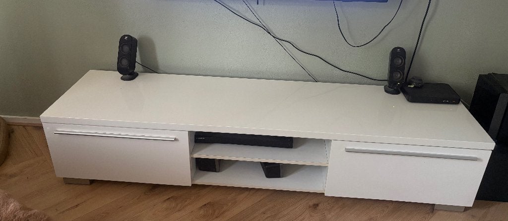 Hoogglans tv meubel wit, Huis en Inrichting, Kasten | Televisiemeubels, Ophalen, Kunststof, Gebruikt, 150 tot 200 cm
