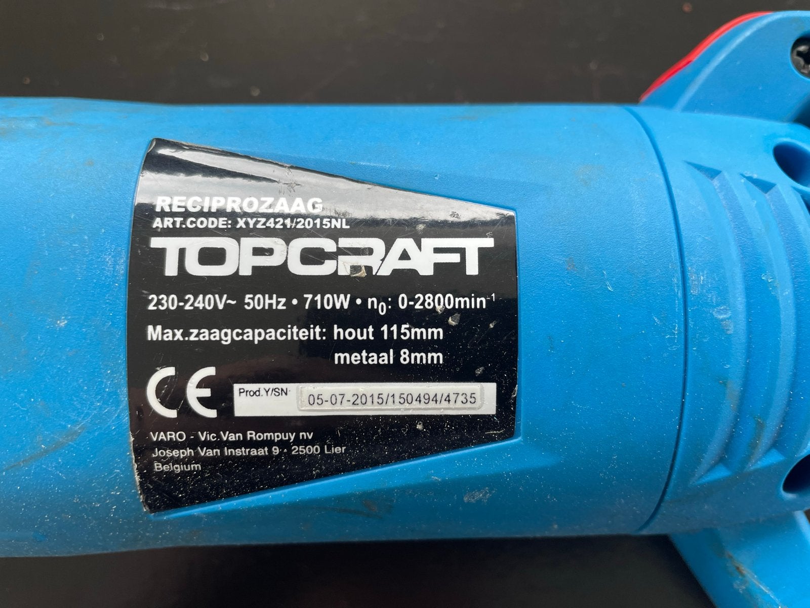 Topcraft Reciprozaag 710W - Krachtige Zaag voor Hout & Metaa, Gebruikt, 70 mm of meer, 600 tot 1200 watt, Ophalen of Verzenden