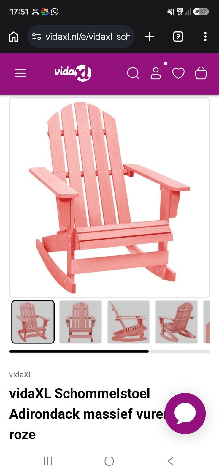 vidaXL Schommelstoel Adirondack massief vuren roze, Overige kleuren, Nieuw, Eén, Hout