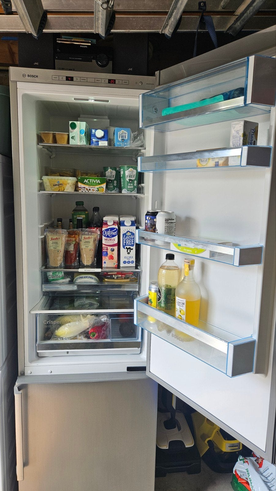 Grote Bosch koel/vries combinatie 2 mtr hoog x 60 breed RVS, Ophalen, 200 liter of meer, 60 cm of meer, Met aparte vriezer