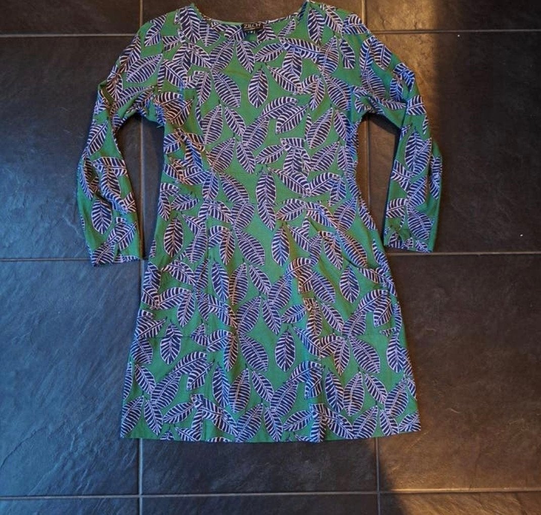 Gebloemde jurk van Zilch, mt M, ZGAN, groen/blauw, Maat 38/40 (M), Blauw, Ophalen of Verzenden, Zo goed als nieuw