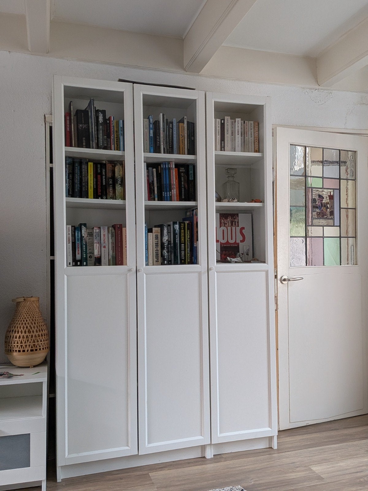 IKEA BILLY / OXBERG Boekenkast wit/glas 120x30x202 cm, Ophalen, Met deur(en), 100 tot 150 cm, 200 cm of meer