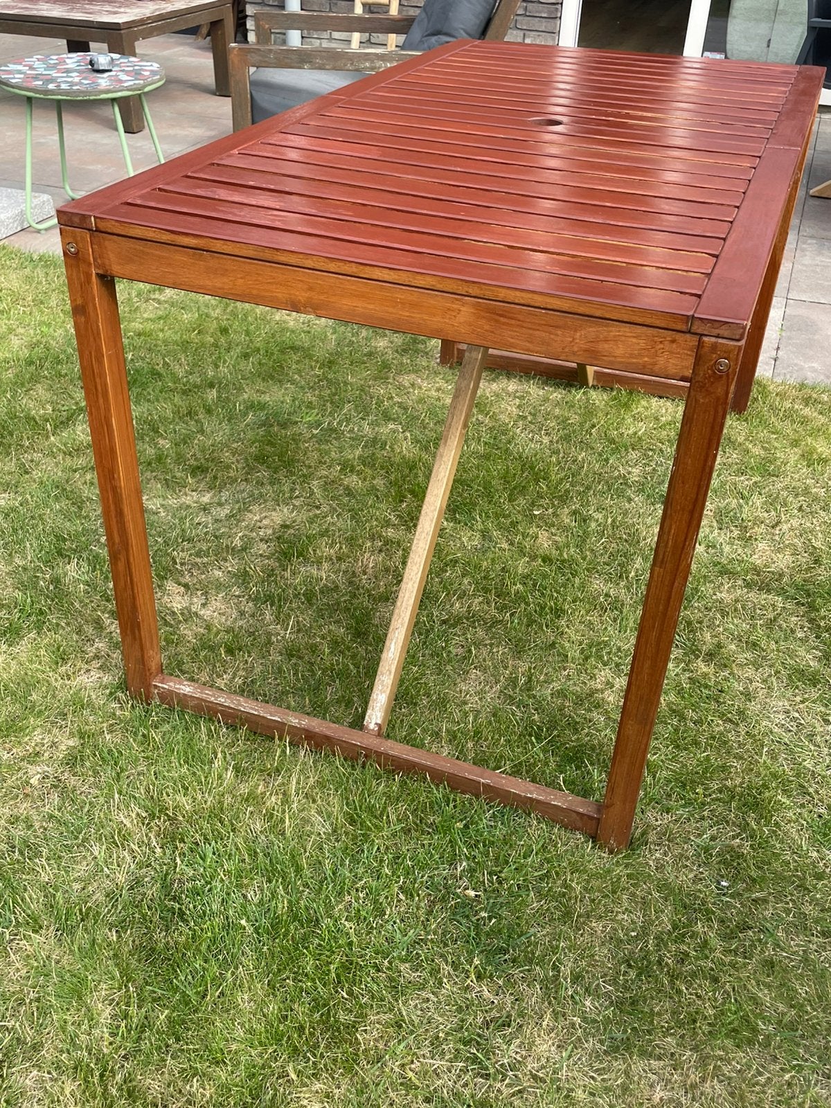 Houten tuintafel 140 x 75, Ophalen, Gebruikt, Rechthoekig, Hout