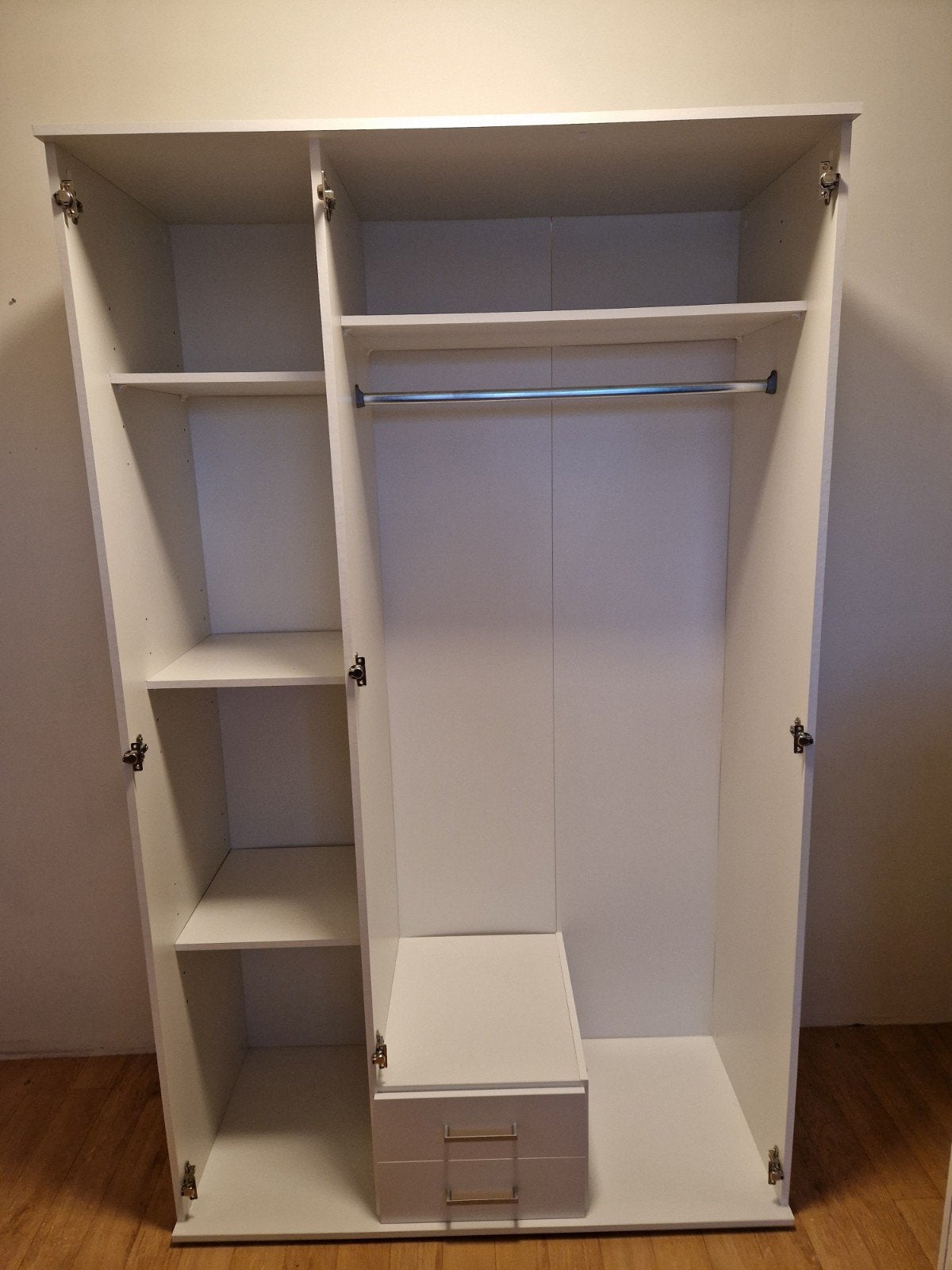 Witte open kledingkast met lades (120x196 cm), Ophalen, 100 tot 150 cm, Met plank(en), Zo goed als nieuw