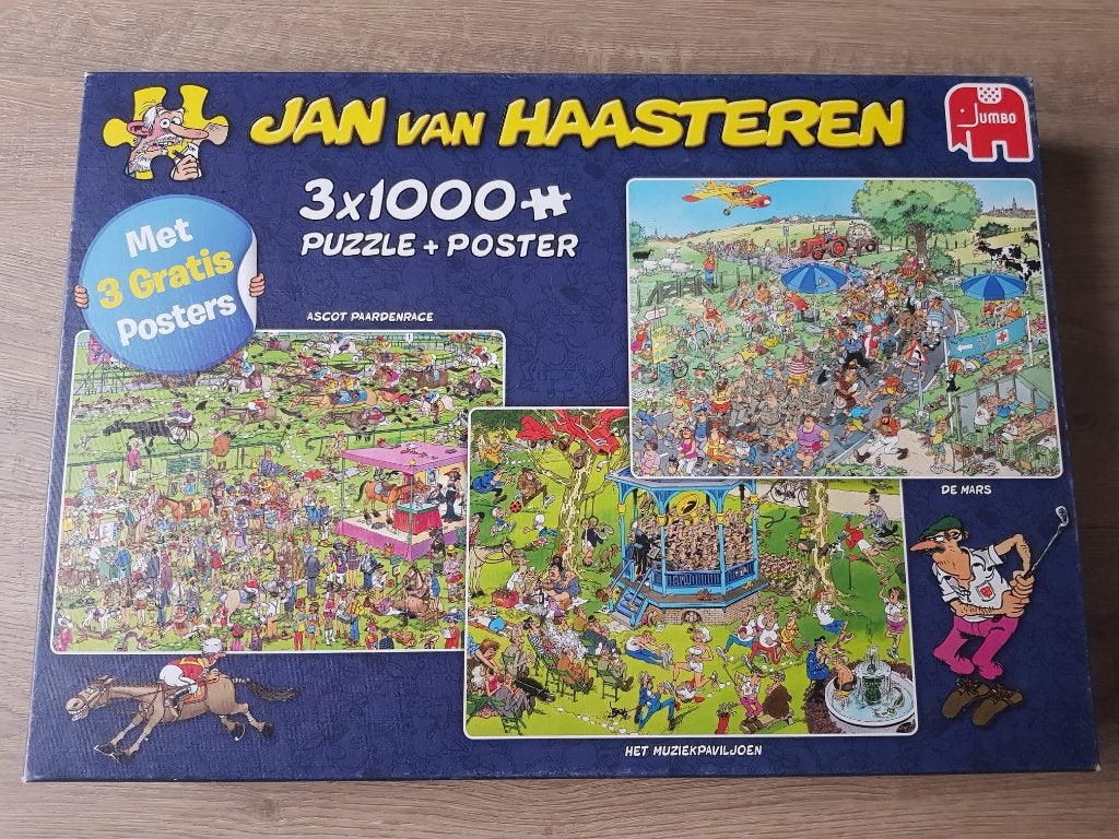 Jan van Haasteren legpuzzels, 3 in 1 doos, Ophalen of Verzenden, 500 t/m 1500 stukjes, Zo goed als nieuw, Legpuzzel