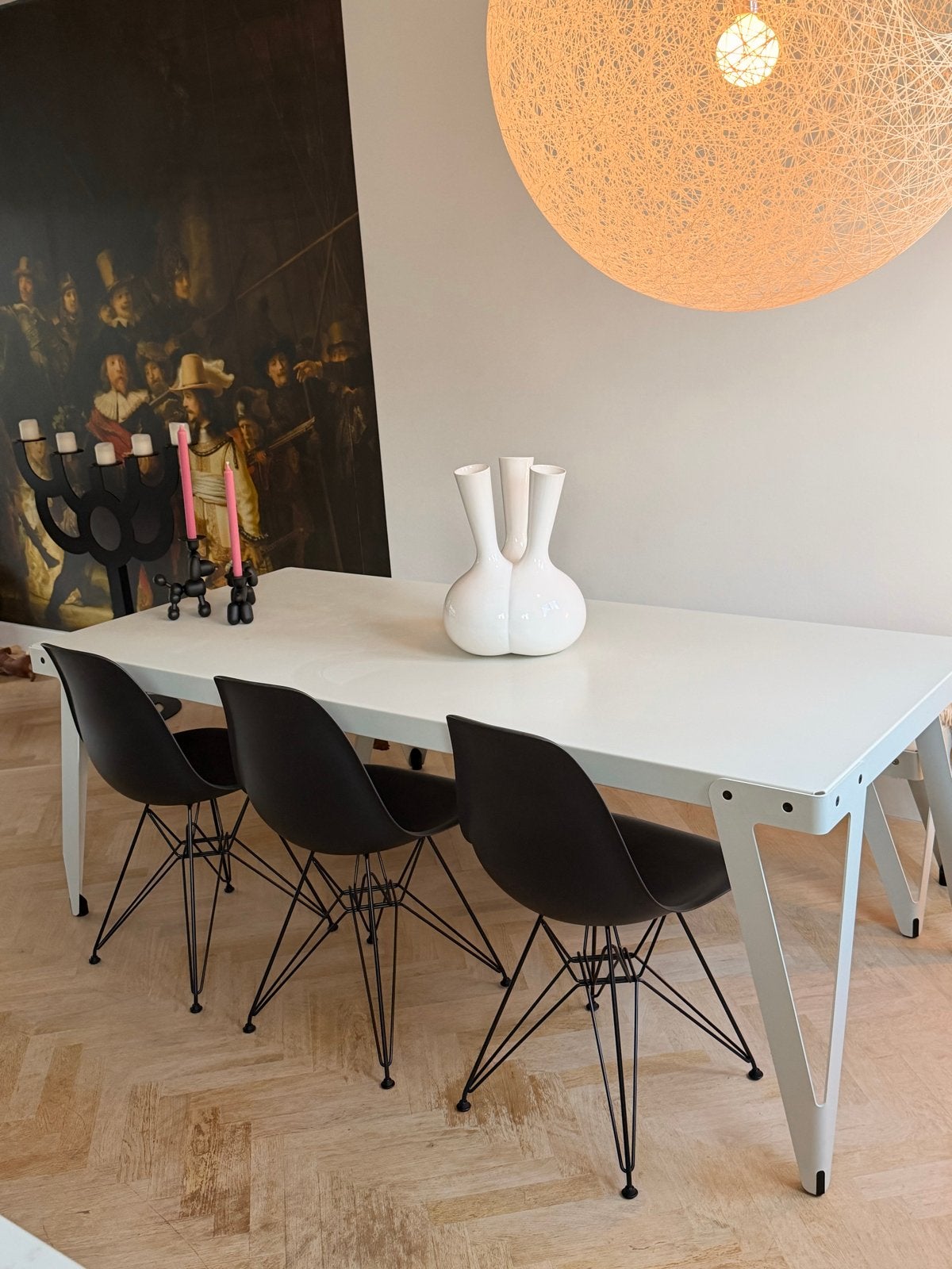 Functionals Lloyd tafel en bank - wit, Gebruikt, Vier personen, Rechthoekig, 50 tot 100 cm