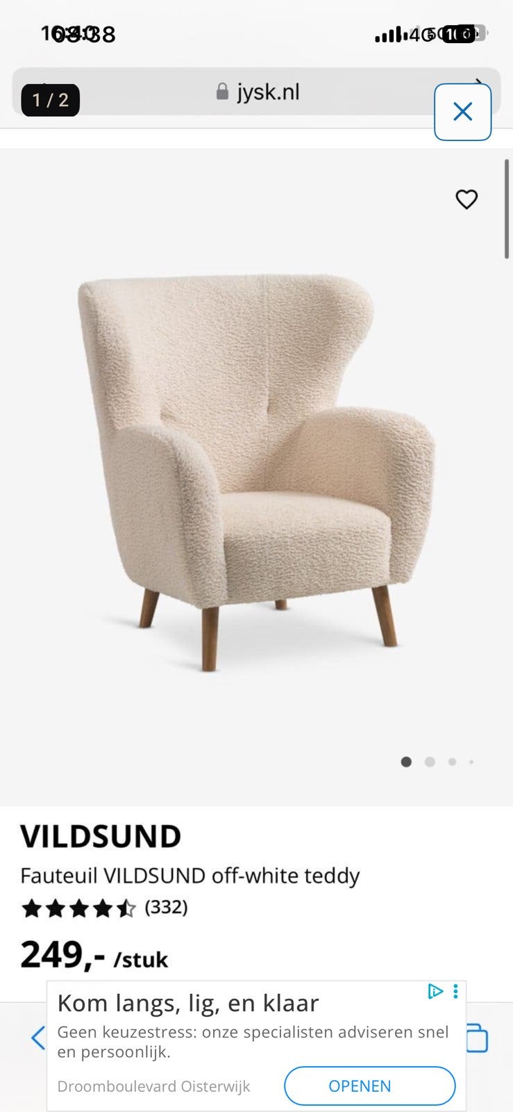 Jysk teddy fauteuil, Ophalen, Zo goed als nieuw, 75 tot 100 cm, 50 tot 75 cm