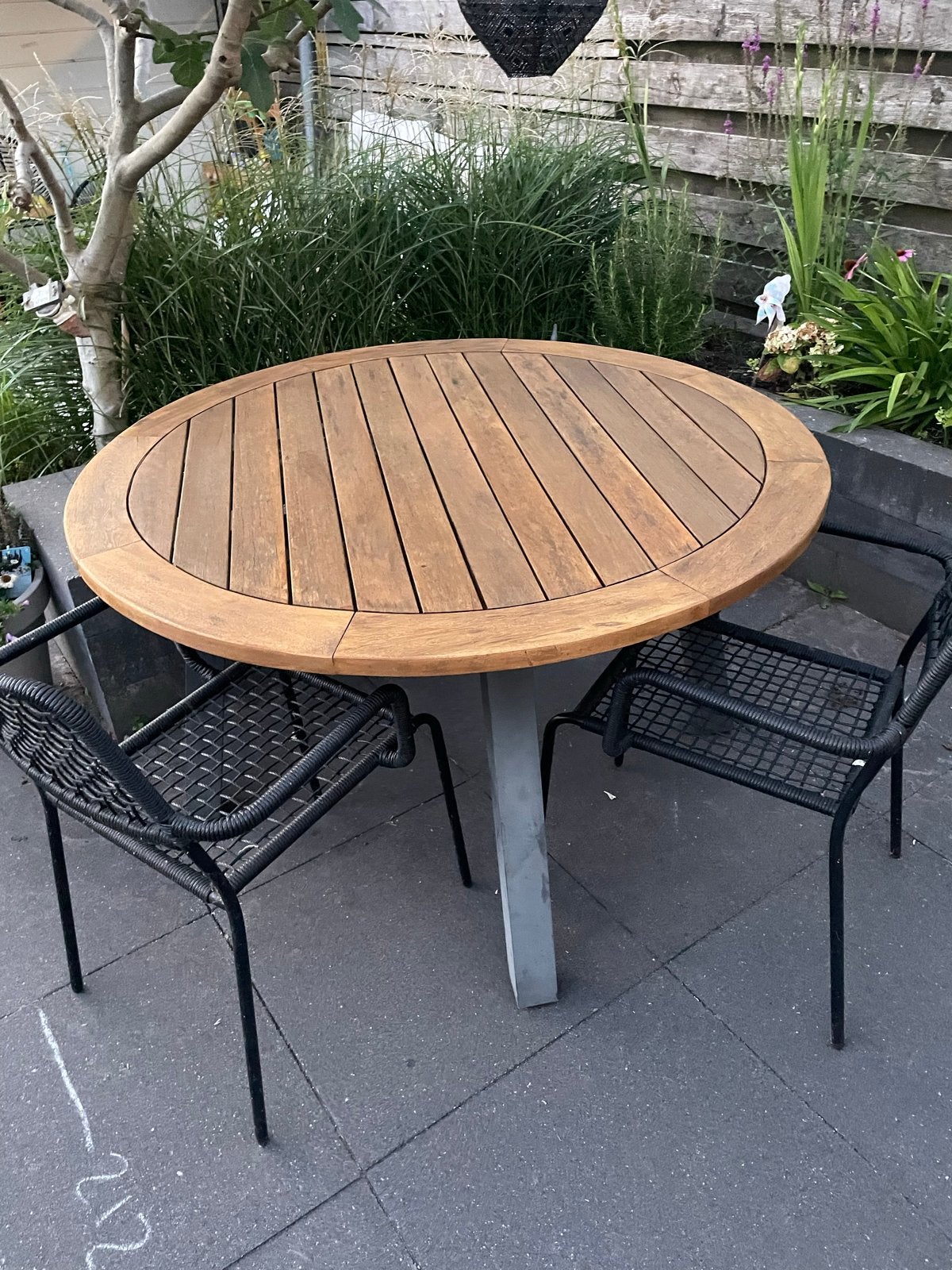 Ronde tuintafel van teakhout - 130 cm, Ophalen, Gebruikt, Rond, Teakhout