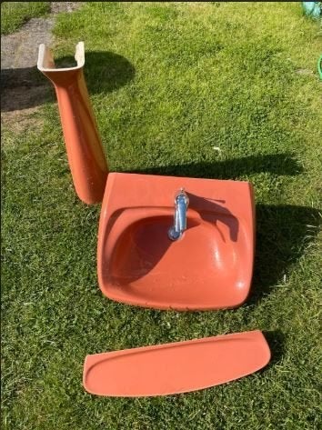vintage wastafel lavabo carneool Villeroy Boch 1971, Ophalen, Gebruikt, Steen, Wastafel