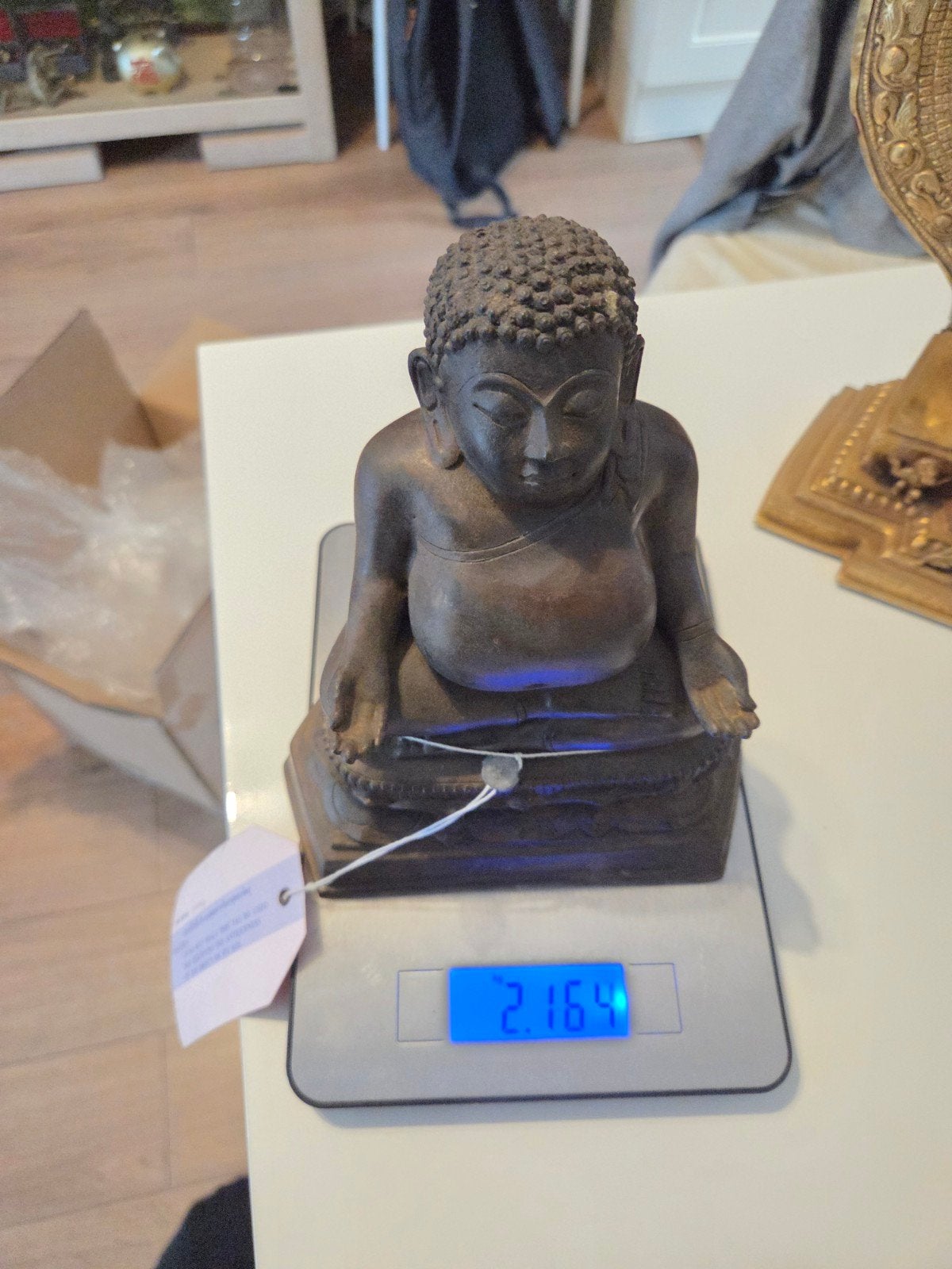 Antiek bronzen Boeddhabeeld - 2,16 kg, Huis en Inrichting, Ophalen of Verzenden, Gebruikt, Metaal, Bruin