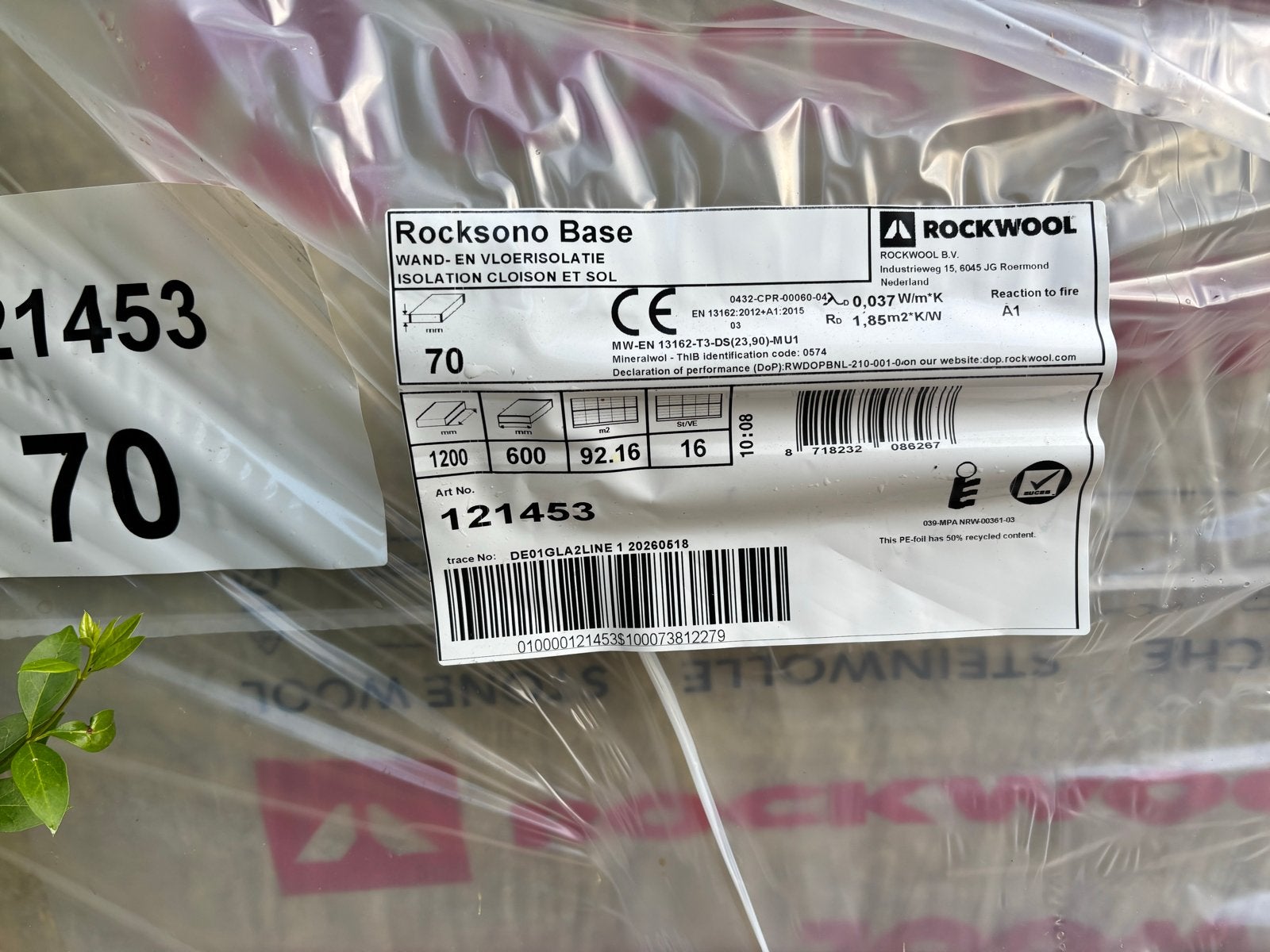 Rocksono Base Steenwol Isolatie - 70mm dik, 92.16m², Ophalen, 4 tot 8 cm, Nieuw, Steenwol