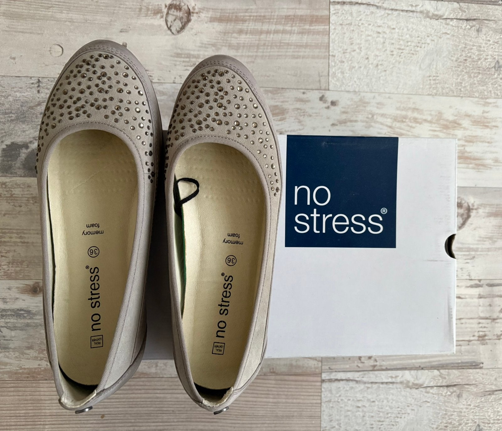 Ballerina’s No Stress maat 36, echt leer, Kleding | Dames, Schoenen, Nieuw, Grijs, Ballerina's, Ophalen of Verzenden