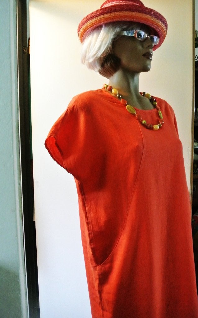 Jurk linnen/lino zomerjurk tuniekjurkje tuniek oranje L/XL, Kleding | Dames, Grote Maten, Ophalen of Verzenden, Gedragen, Oranje