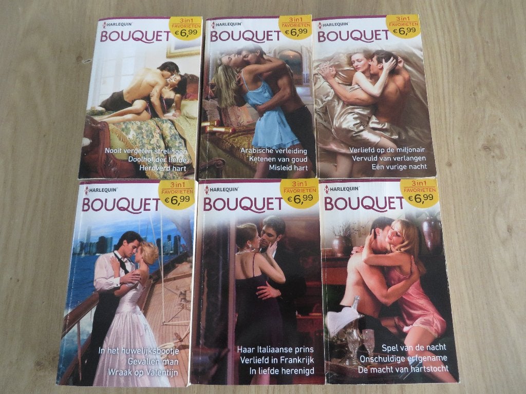6 x Bouquet Harlequin romans 3 in 1 verhalen 7,50 euro, Ophalen of Verzenden, Zo goed als nieuw
