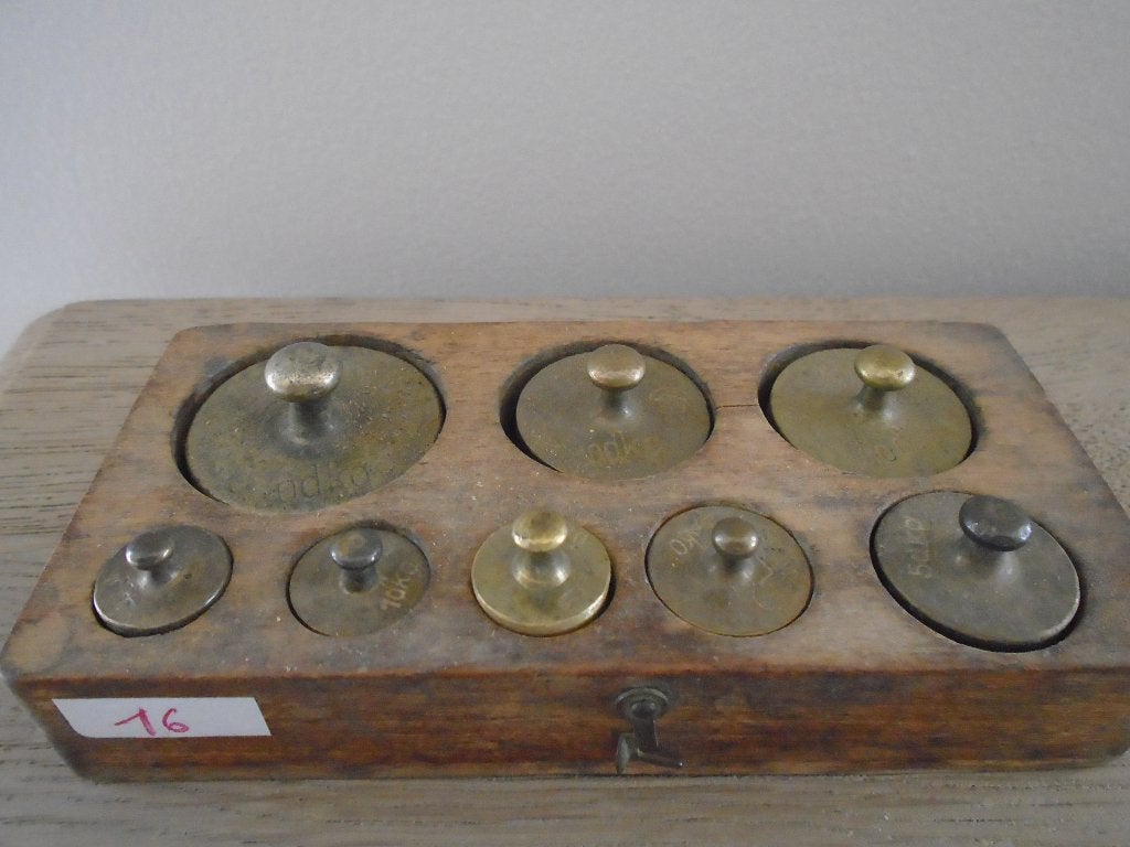Weegschaal gewichten platte in koper nr 16., Antiek en Kunst, Antiek | Gereedschap en Instrumenten, Ophalen of Verzenden