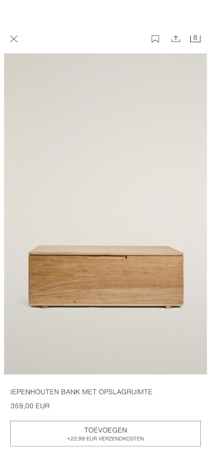 prachtige houten opbergbak (met beige zitkussen) Zara home, Ophalen, Minder dan 100 cm, 25 tot 50 cm, Met klep(pen)
