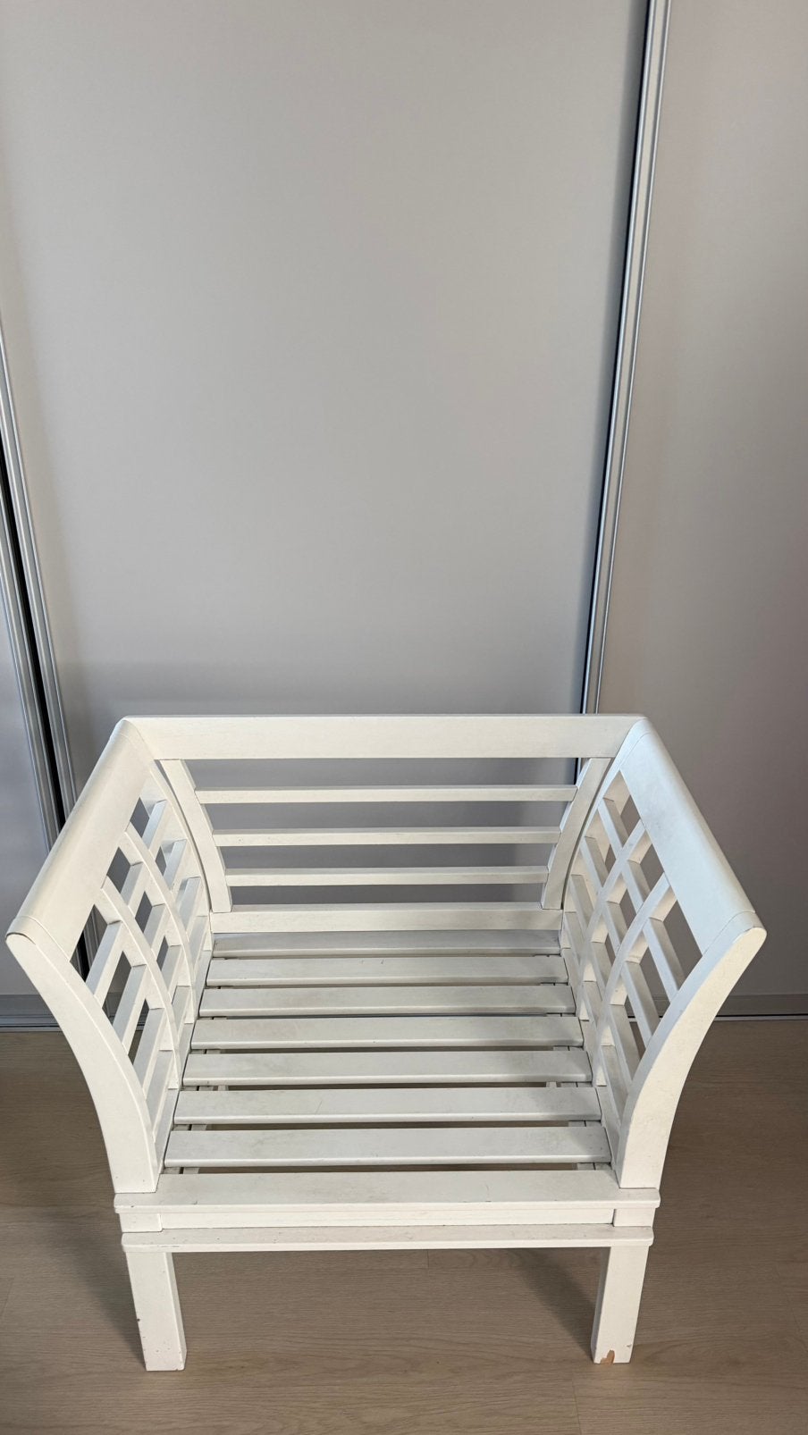 Witte houten stoel/bankje, Ophalen, Gebruikt, Wit, Eén