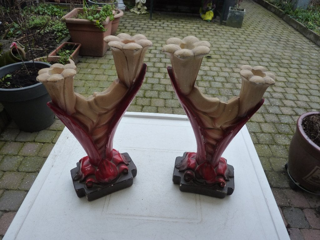 2 antieke kandelaars van aardewerk, Antiek en Kunst, Antiek | Kandelaars, Ophalen of Verzenden, Keramiek of Aardewerk