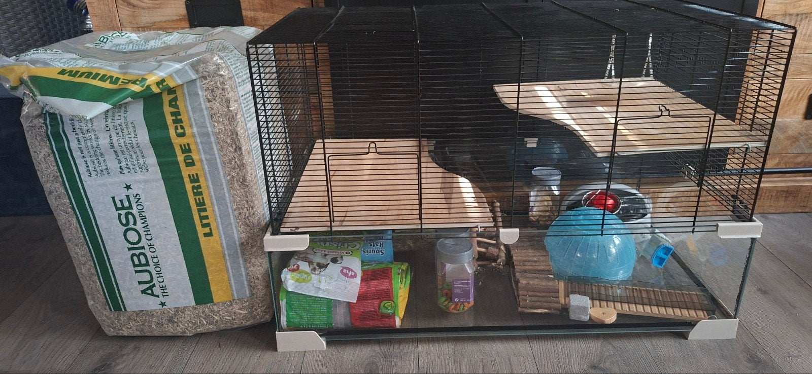 Hamsterkooi met toebehoren, Kooi, Gebruikt, Hamster, 75 tot 110 cm