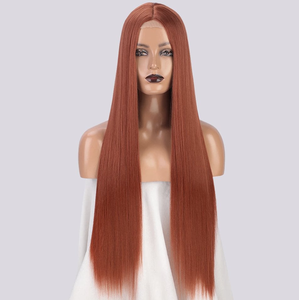 Rode Lange Steile Pruik Oranje Haren Haar Dames Vrouwen Lace, Verzenden, Nieuw, Pruik of Haarverlenging