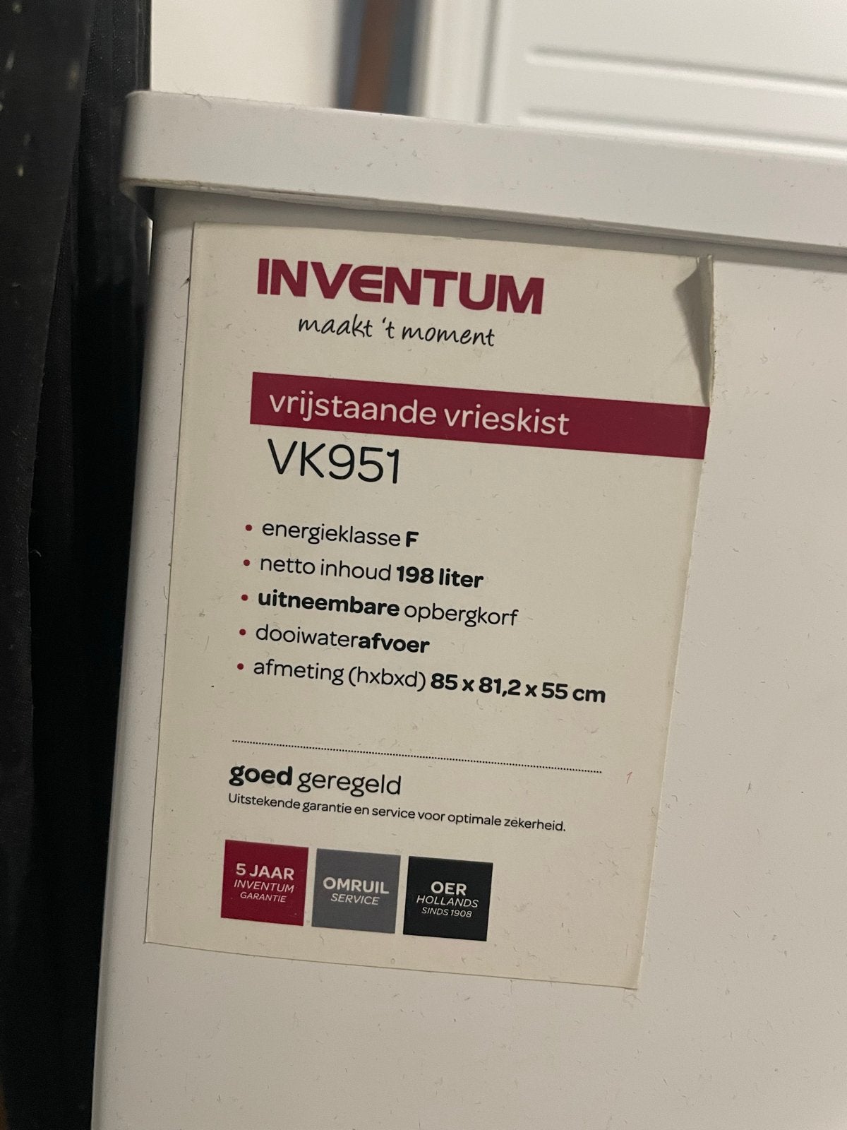 Inventum compacte vrieskist VK951 - 200 liter, Vrieskist, Gebruikt, Ophalen, 85 tot 120 cm