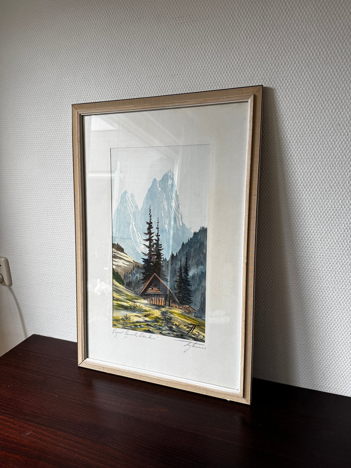 Vintage Ingelijste Aquarel Wilder Kaiser Oostenrijk, Antiek en Kunst, Ophalen of Verzenden, Origineel werk, Aquarel, Landschap