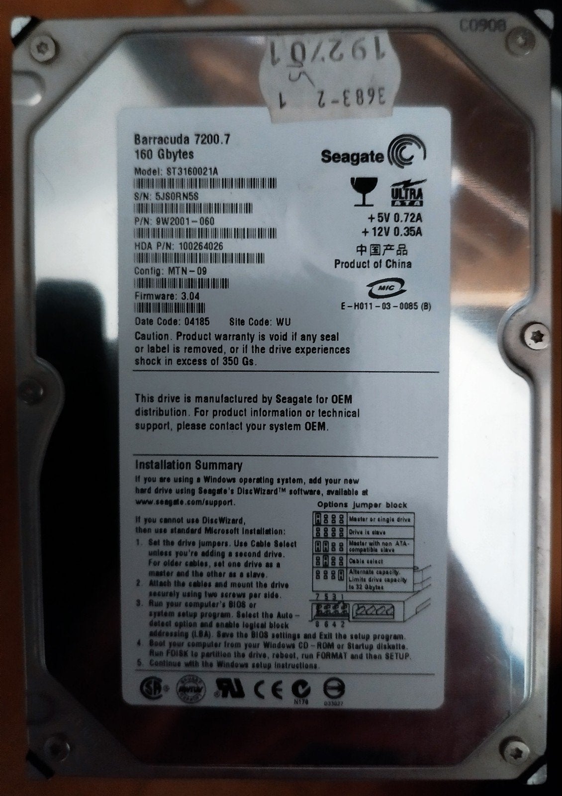 Seagate Barracuda 7200.7 160 GB IDE Harde Schijf, Computers en Software, Harde schijven, Intern, Gebruikt, HDD, Ophalen of Verzenden