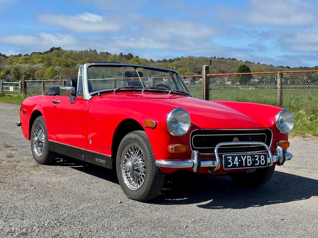 MG Midget 1973 rood, in topstaat, Auto's, Achterwielaandrijving, Zwart, 4 cilinders, Cabriolet