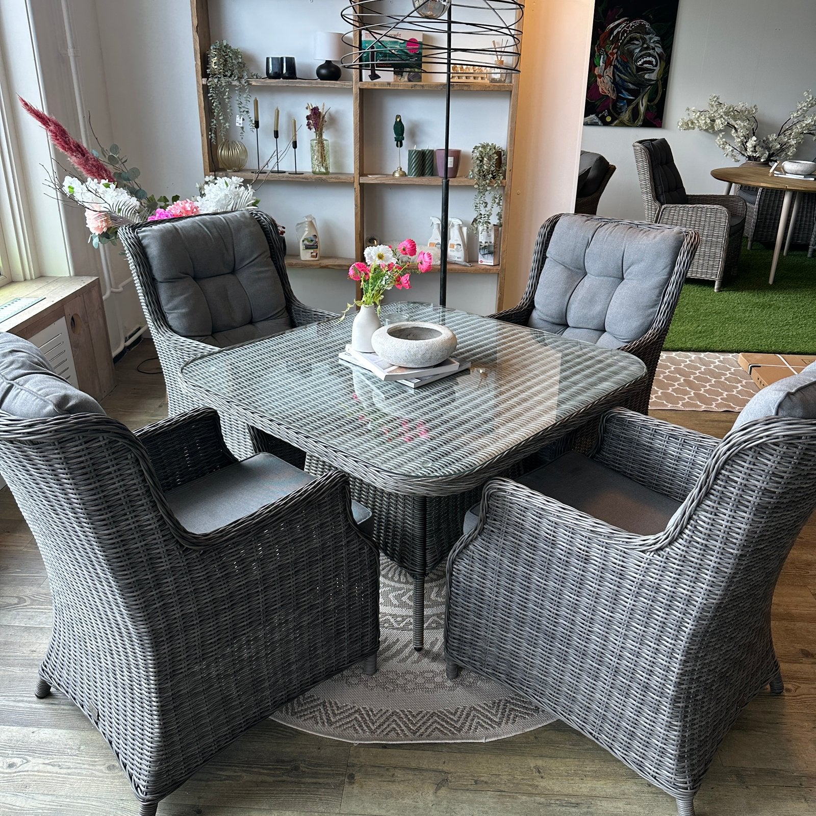 Tuinset – 110 x 110 cm – 4 Comfortabele Stoelen/ Prima staat, Gebruikt, Verzenden, ., .