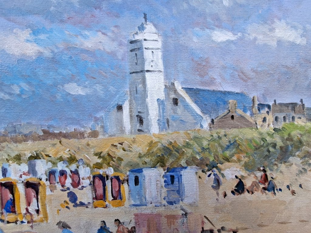 VAN NOORT, KATWIJK zonnig strandgezicht, Antiek en Kunst, Doek, Impressionistisch, Ophalen of Verzenden, Olieverf