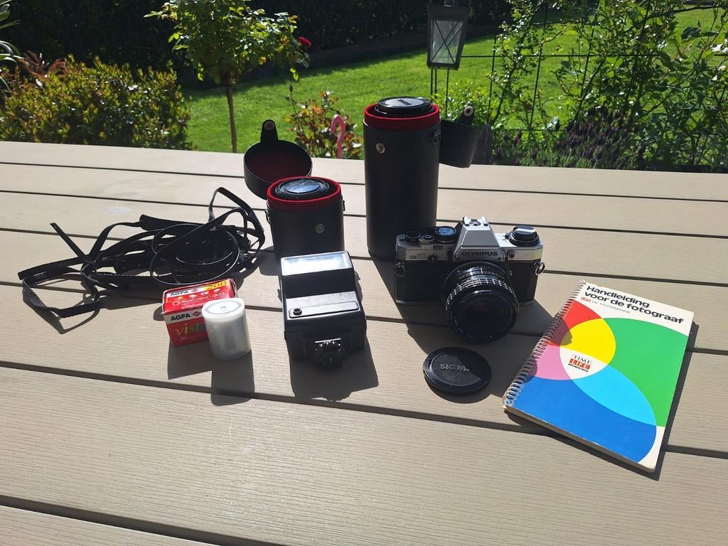 Complete set Olympus M10 camera met flits, lenzen en tas, Audio, Tv en Foto, Fotocamera's Analoog, Ophalen of Verzenden, Gebruikt
