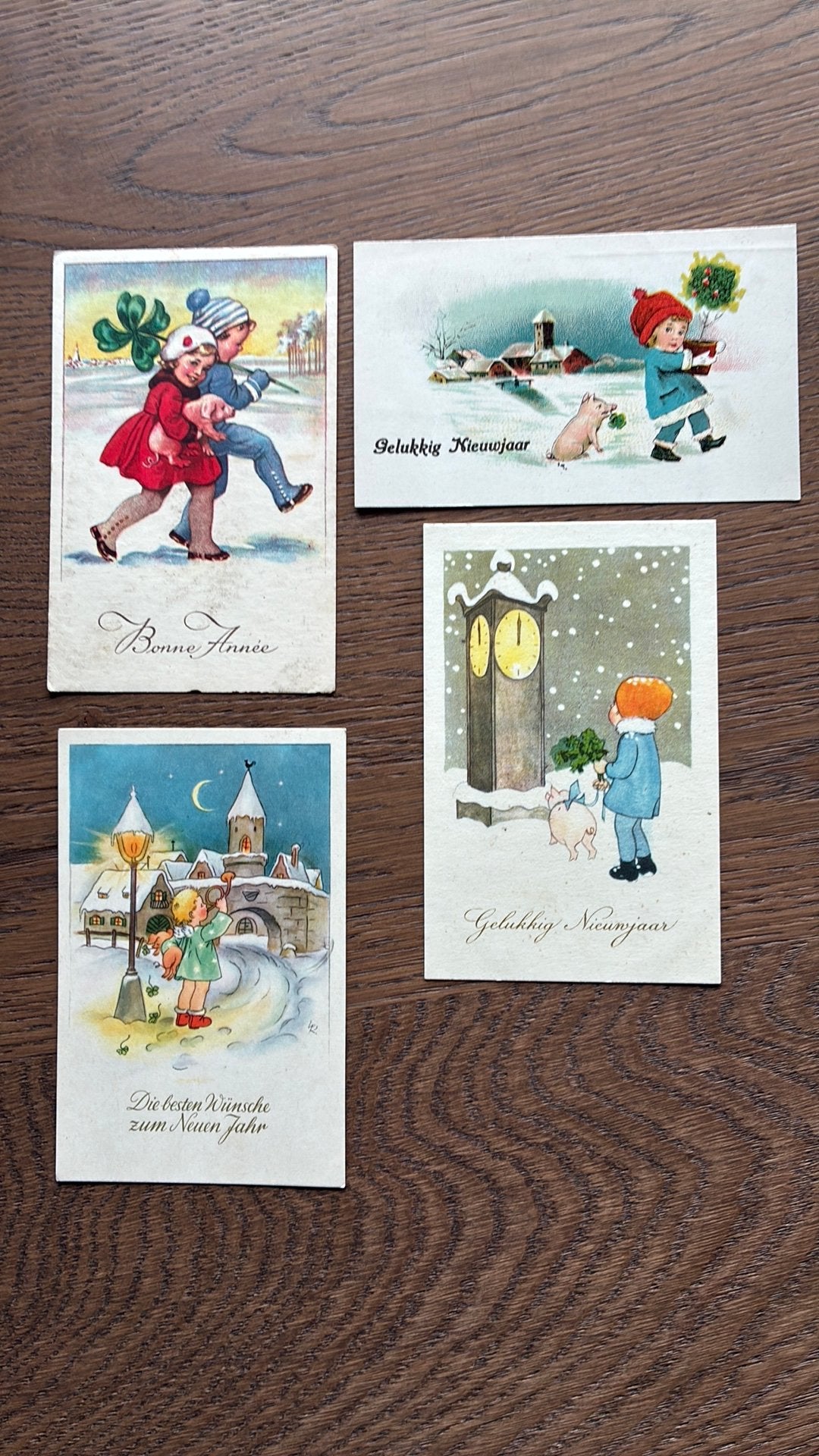 Nieuwjaar. 8 kaarten met afbeelding varken.Kinderen,klaver, Ophalen of Verzenden, 1920 tot 1940, Kinderen