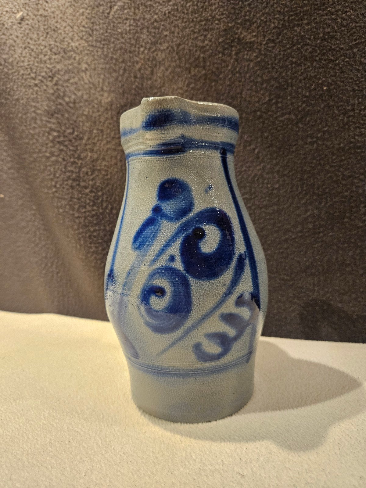 Antieke zoutglazuur kruik met blauw decor, 1.5L, Ophalen of Verzenden