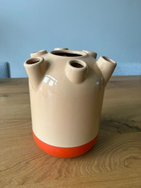 Tulpenvaas Ø18.5x22cm perzik, Huis en Inrichting, Woonaccessoires | Vazen, Ophalen, Overige kleuren, Aardewerk of Porselein, Zo goed als nieuw