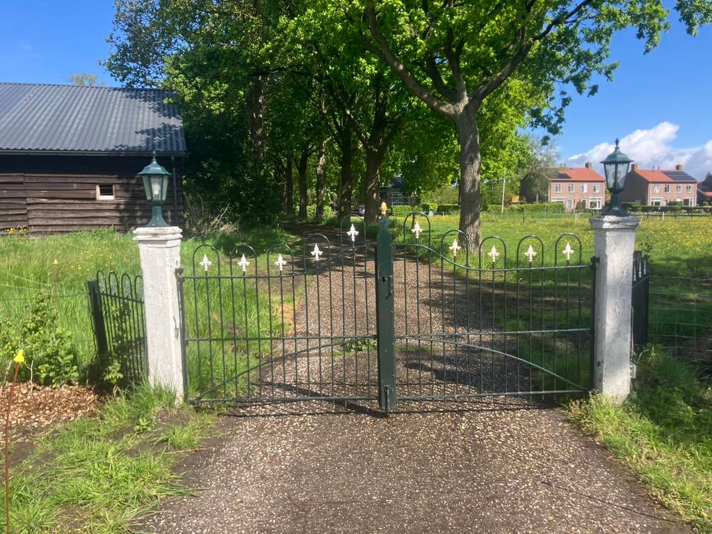 Gietijzeren poort met hekjes, Tuin en Terras, Ophalen, Met poort, Gebruikt, Sierhekwerk