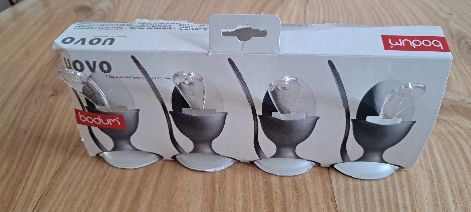 Bodum 4 eierdopjes met lepel, vintage, retro, NIEUW, Ophalen of Verzenden, Nieuw