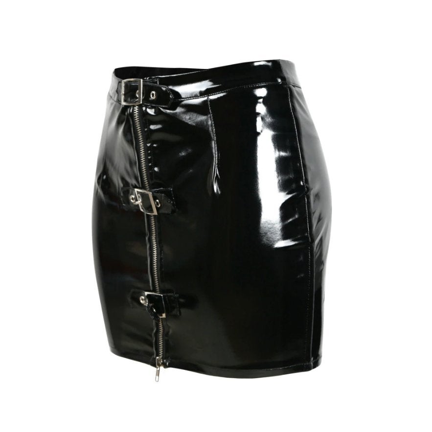Zwart wetlook mini rokje / kunst leren sexy pencil club, Verzenden, Zwart, Maat 46/48 (XL) of groter, Nieuw
