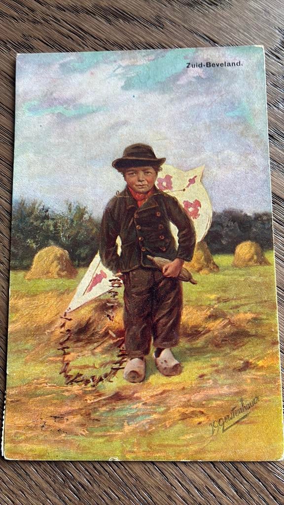 Boerenjongen met vlieger. Hooi. Zuid-Beveland, Ophalen of Verzenden, Voor 1920, Gelopen