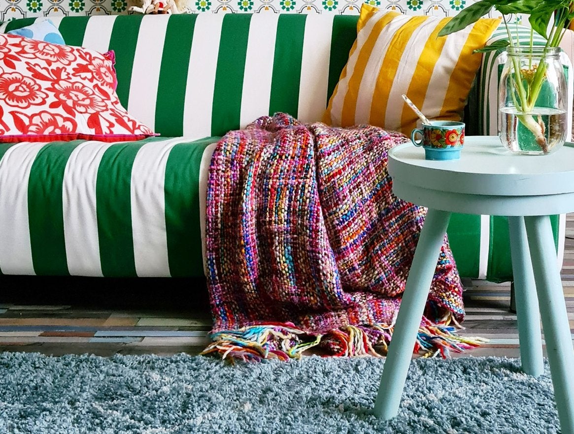 IKEA 2 zits klippan HOES groenwit gestreept, Huis en Inrichting, Banken | Bankstellen, Gebruikt, 150 tot 200 cm, Tweepersoons